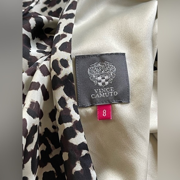 Vince Camuto Beige Brown Cheetah Animal Print Cowl Neck Draped Back Dress SZ 8 - Picture 6 of 11